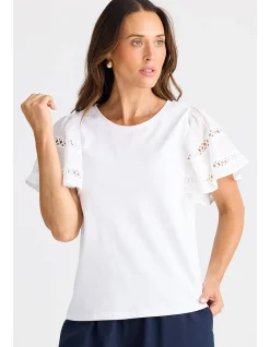 Chloe Lace Flutter Sleeve Cotton Tee