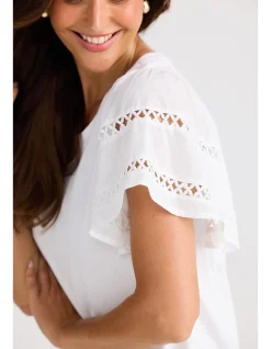 Chloe Lace Flutter Sleeve Cotton Tee