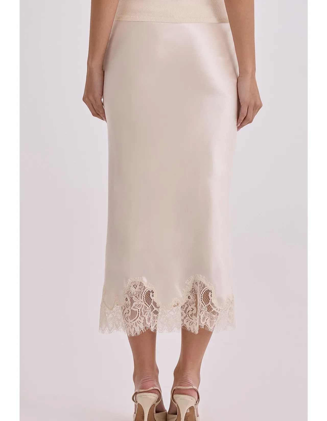 'CIARA'VINTAGE SATIN + LACE MIDI SKIRT