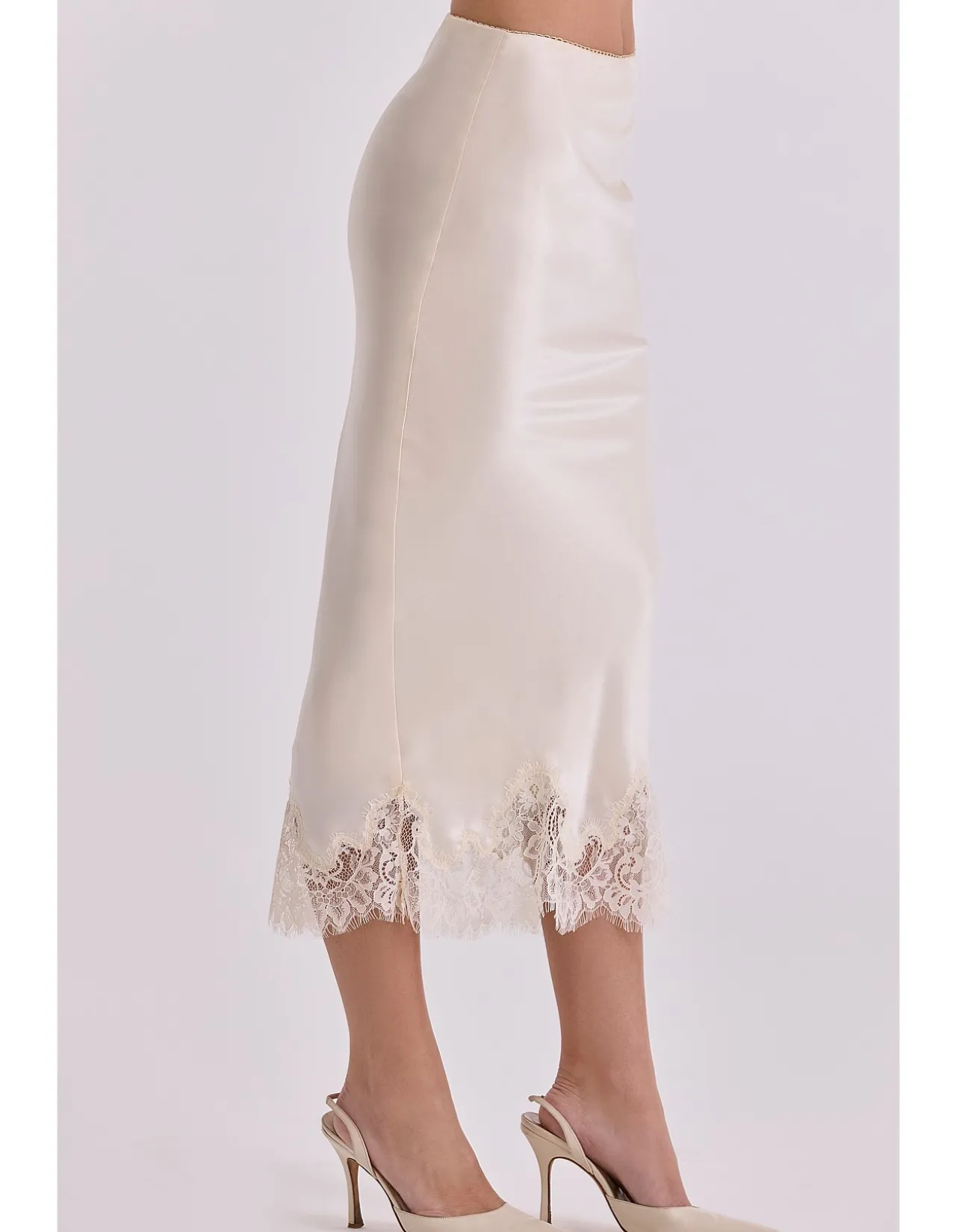 'CIARA'VINTAGE SATIN + LACE MIDI SKIRT