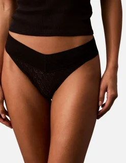 CK LOGO LACE TRIM LOW RISE THONG