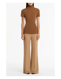 Cognac High Neck Jersey Short Sleeve Top