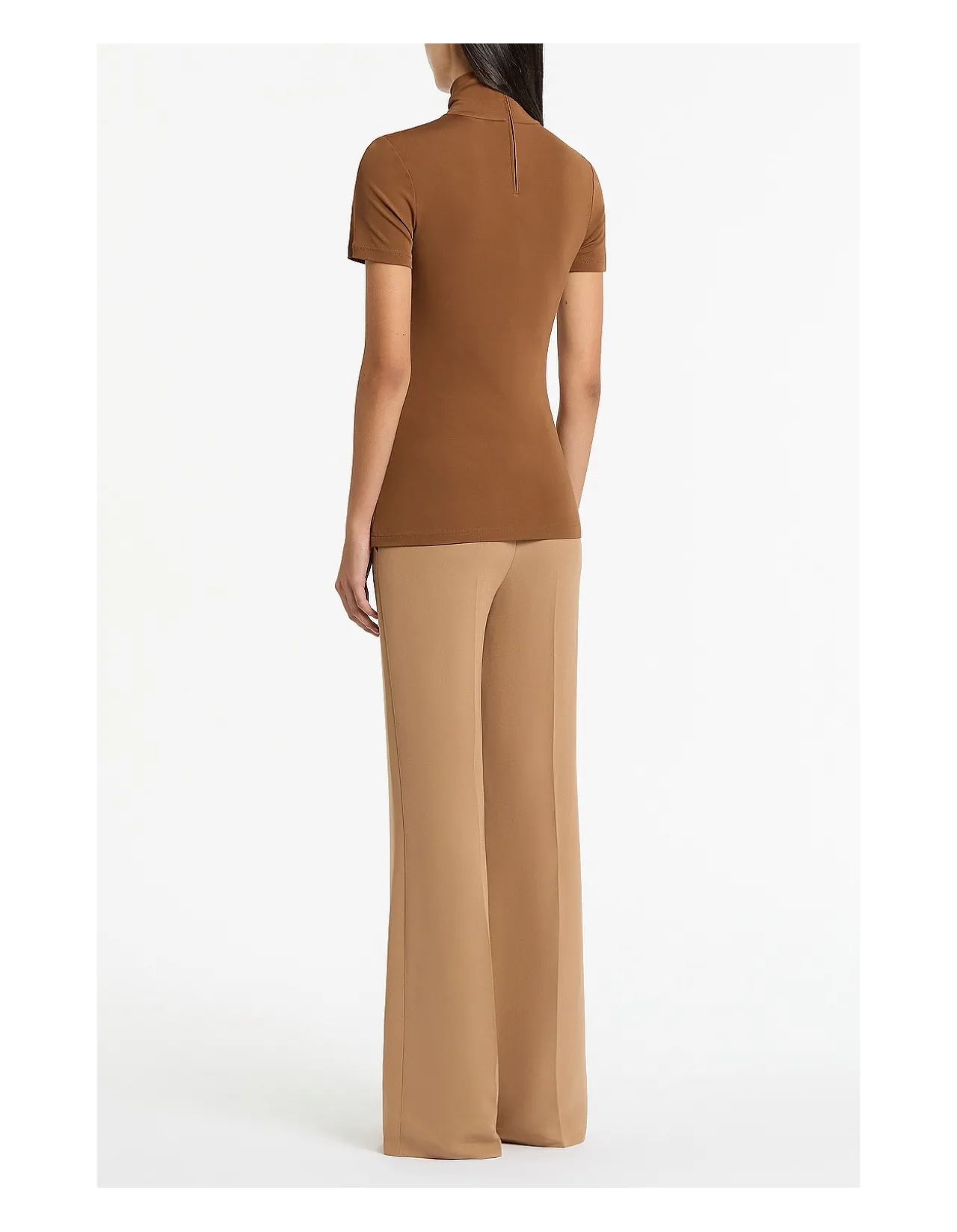 Cognac High Neck Jersey Short Sleeve Top