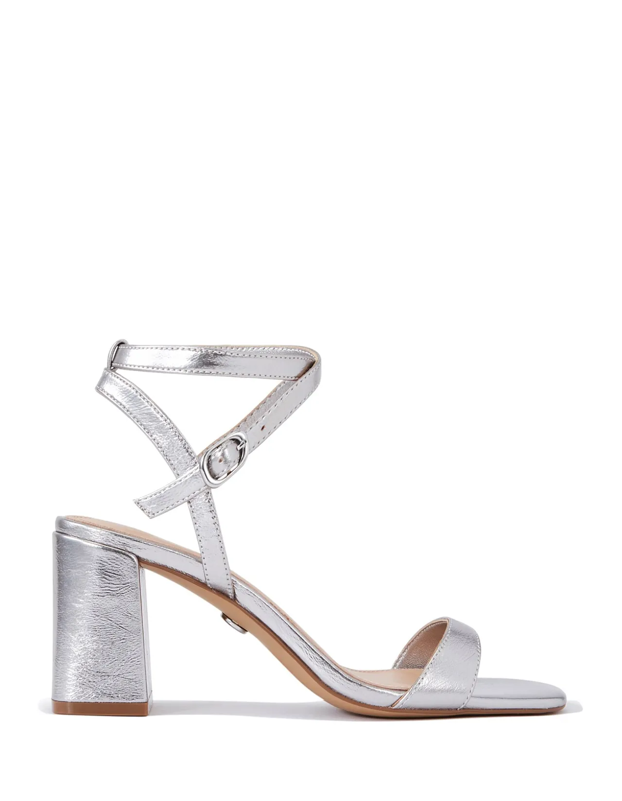 Colette Dark Silver Crease Leather Block Heel