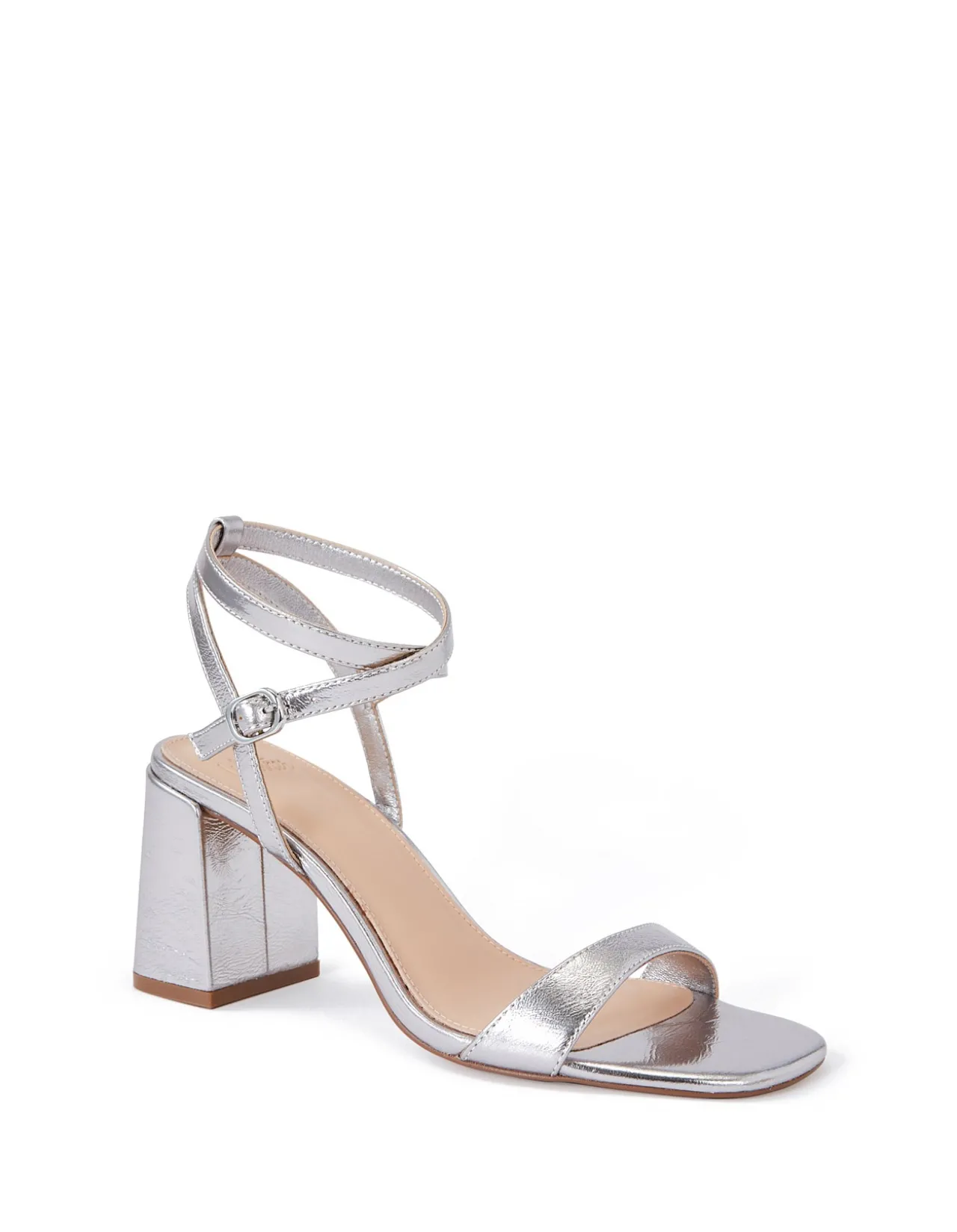 Colette Dark Silver Crease Leather Block Heel