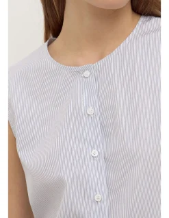 Cora Stripe Button Front Top White/Navy Stripe