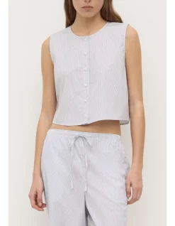 Cora Stripe Button Front Top White/Navy Stripe