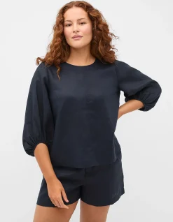 CORE LINEN BALLOON SLEEVE TOP
