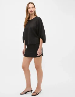 CORE LINEN BALLOON SLEEVE TOP