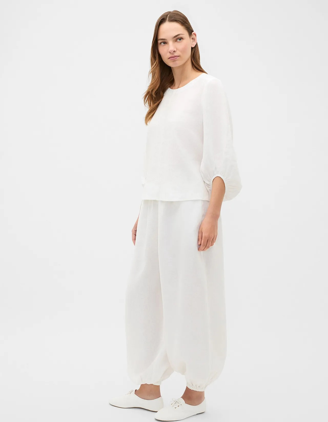 CORE LINEN BALLOON SLEEVE TOP