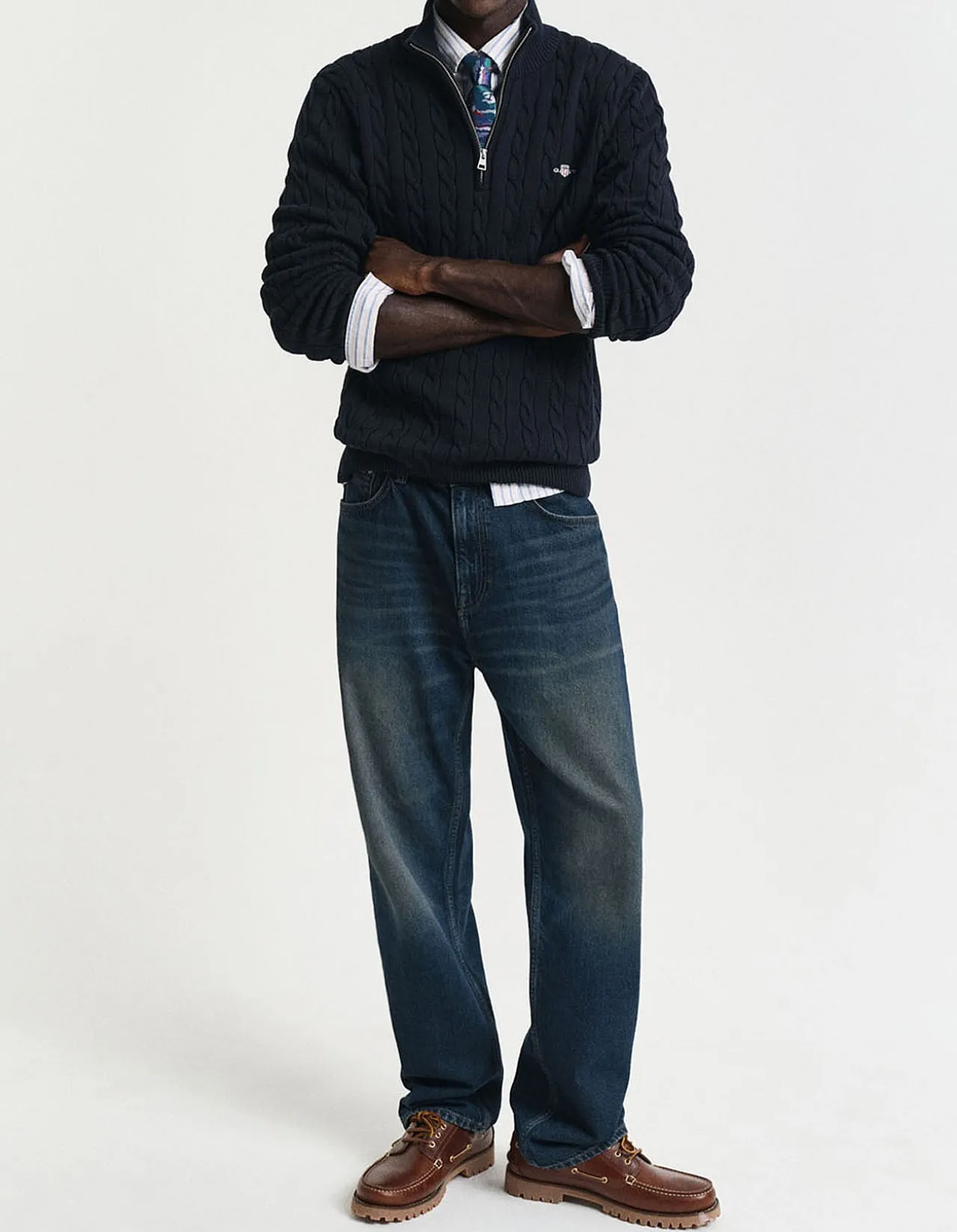 Cotton Cable Half-Zip Knit