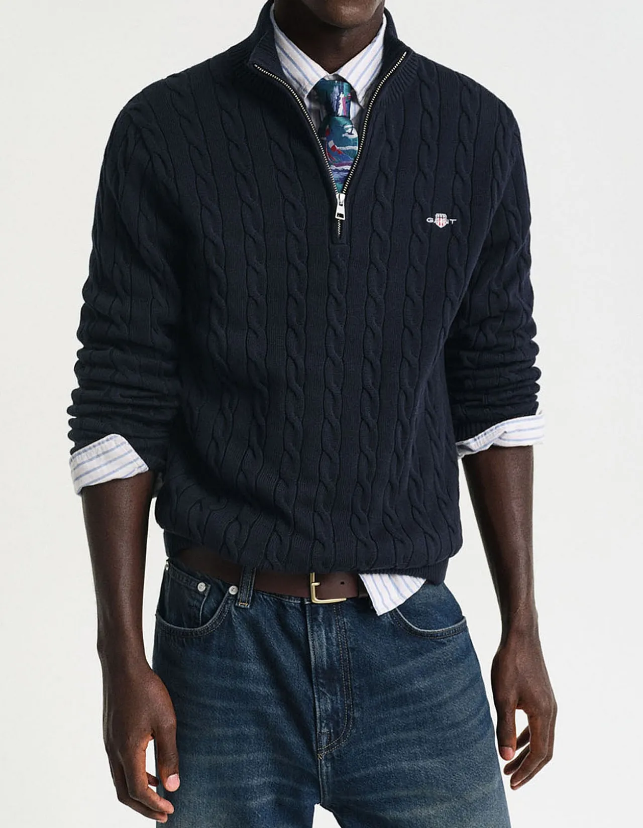 Cotton Cable Half-Zip Knit