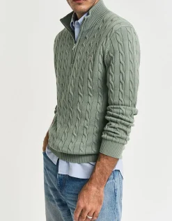 Cotton Cable Knit Half-Zip Knit