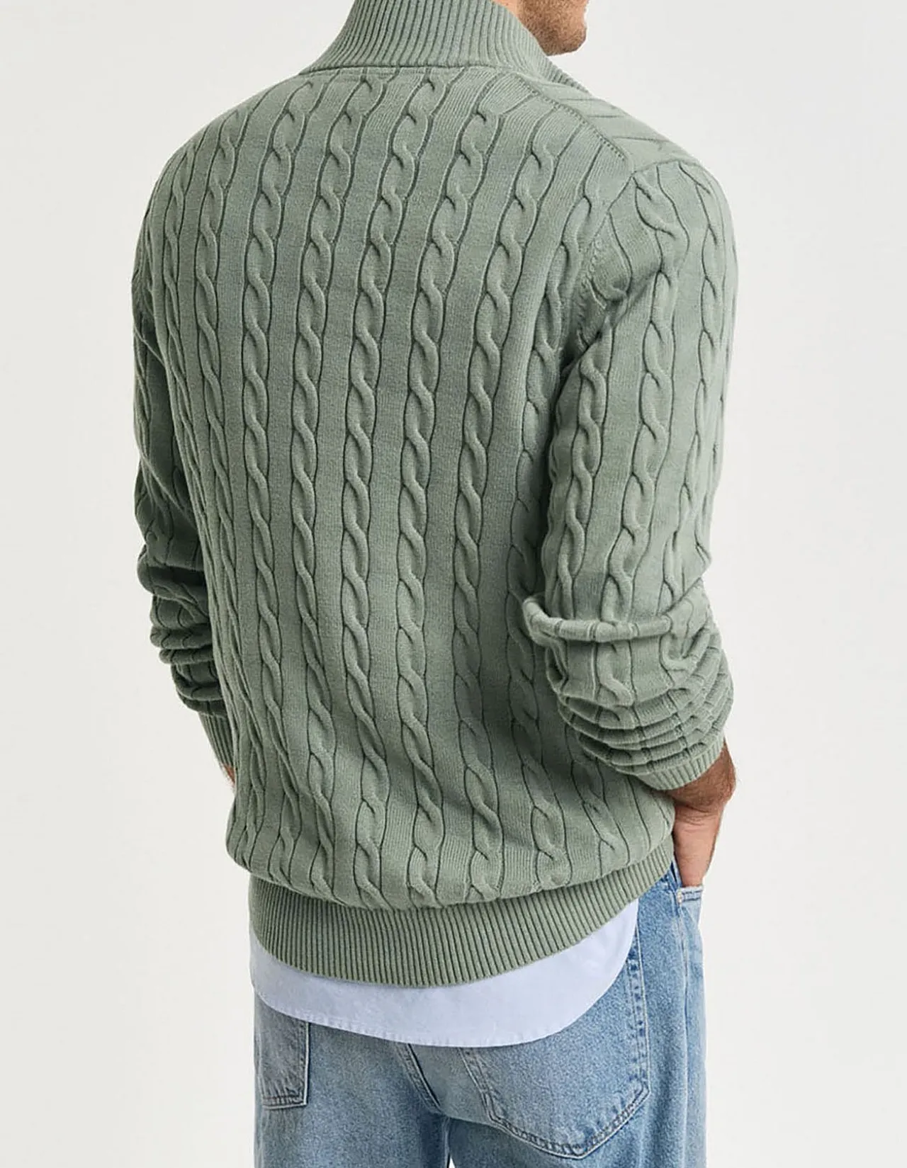 Cotton Cable Knit Half-Zip Knit