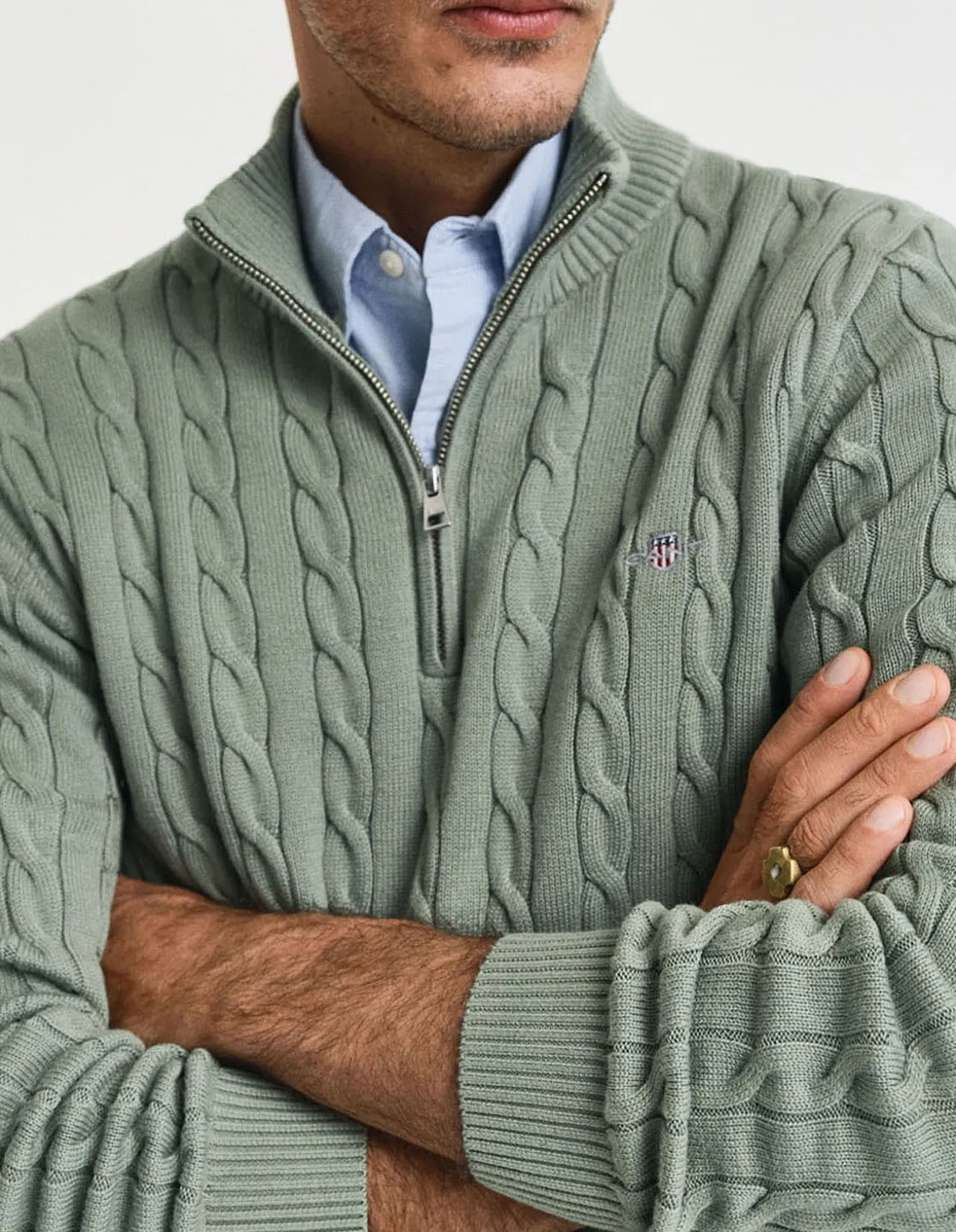 Cotton Cable Knit Half-Zip Knit