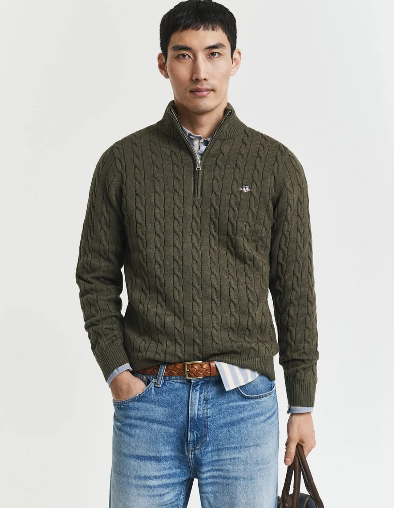 Cotton Cable Knit Half-Zip Sweater