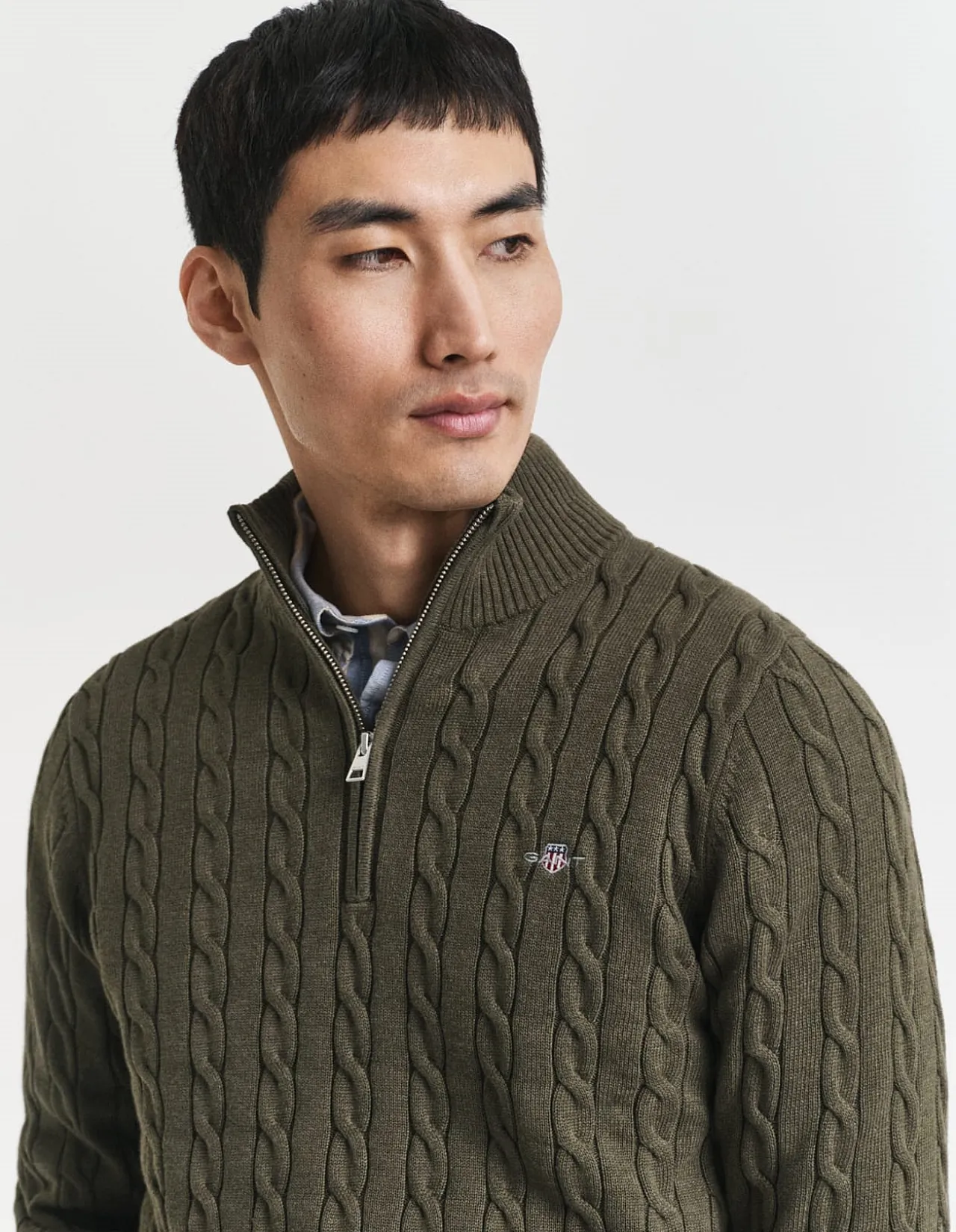 Cotton Cable Knit Half-Zip Sweater