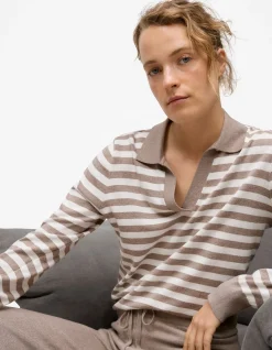 Cotton Cashmere Stripe Knit Polo