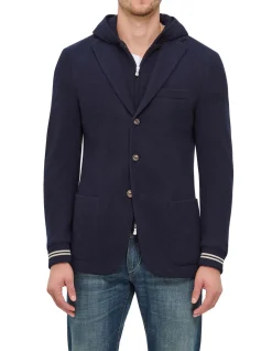 Cotton Jersey Detachable Hood Zip Blazer