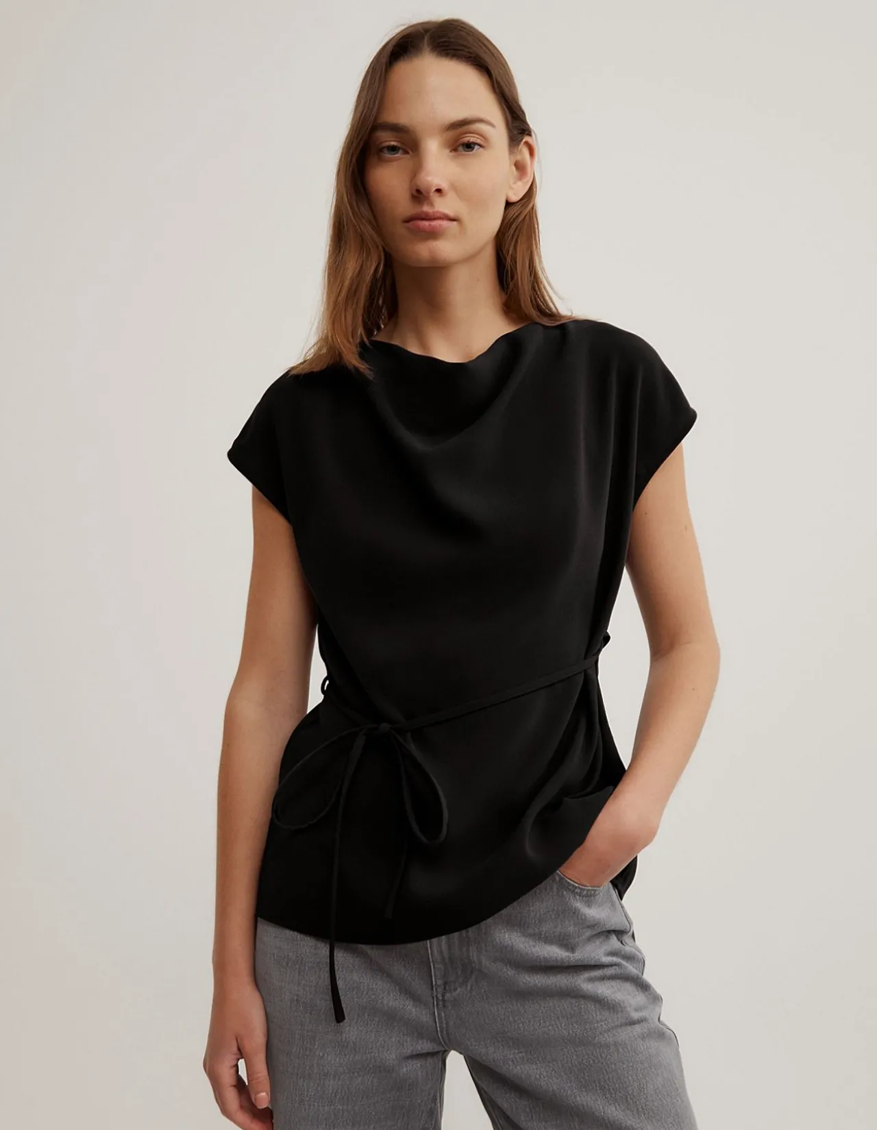 Cowl Tie Belt Top