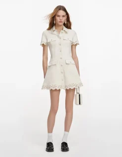 CREAM BRODERIE DENIM MINI DRESS