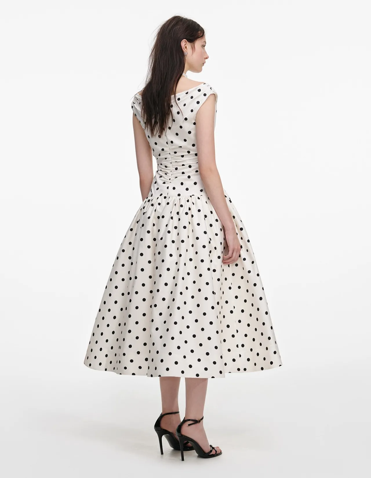 CREAM POLKA DOT COTTON MIDI DRESS