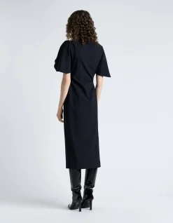 CREPE DRAPED NECK MIDI DRESS