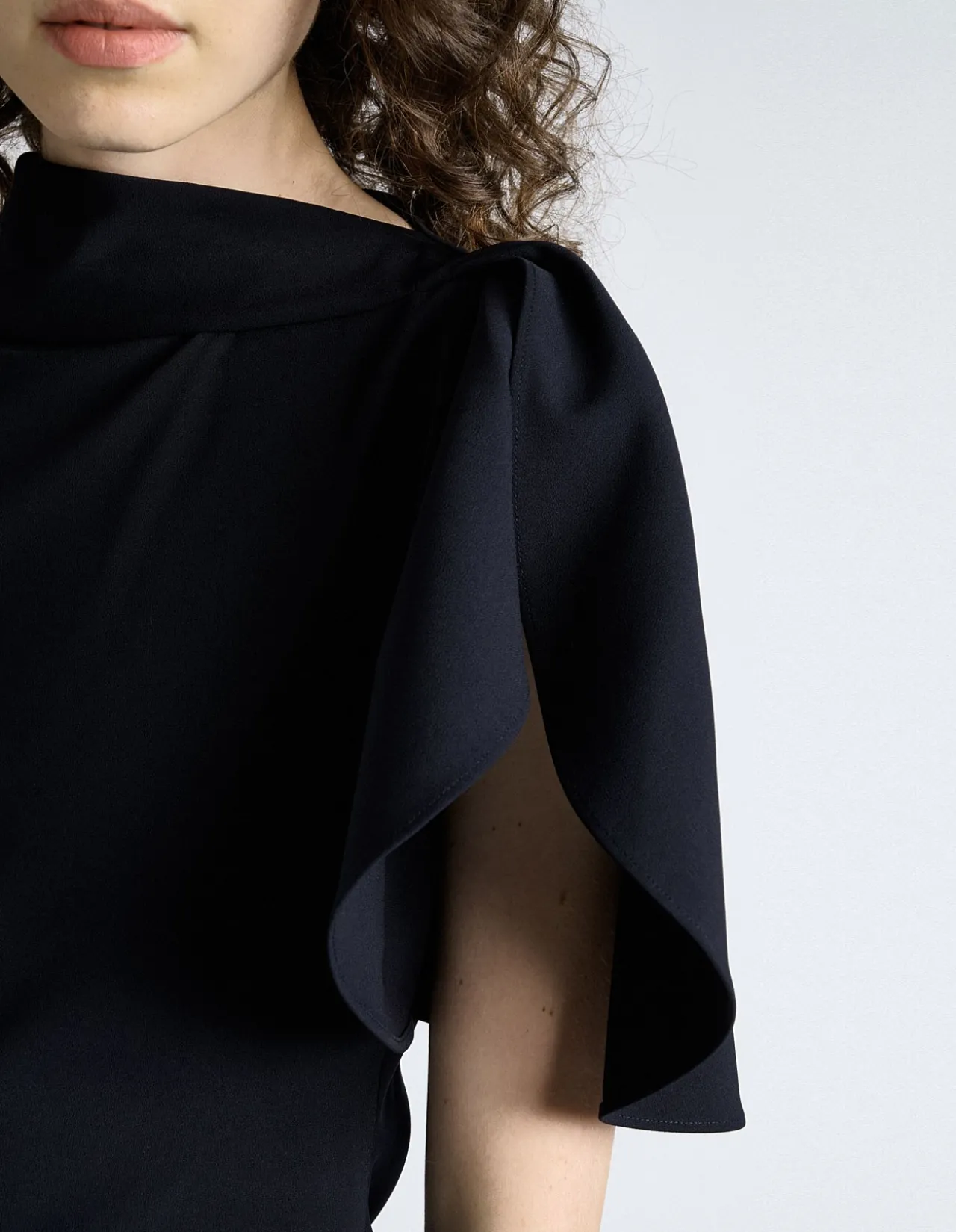 CREPE DRAPED NECK MIDI DRESS