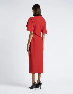 CREPE DRAPED NECK MIDI DRESS