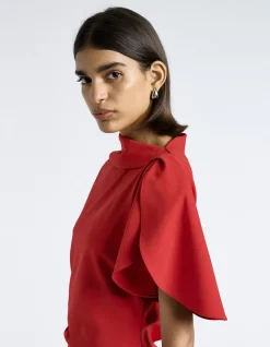 CREPE DRAPED NECK MIDI DRESS