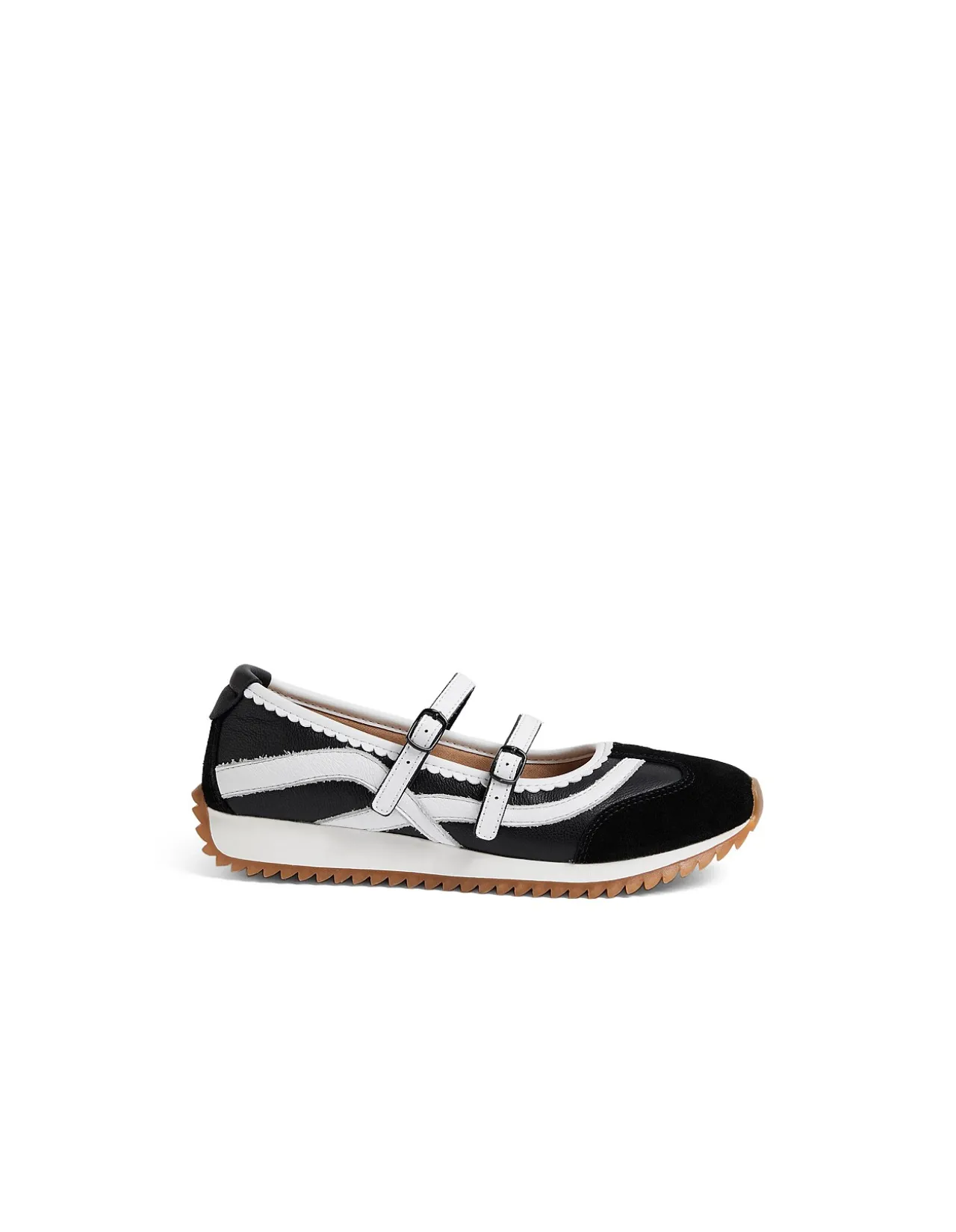 Crimpy Double Strap Scalloped Mary Jane Flats