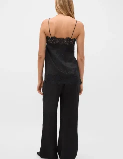 CRINKLED SATIN LACE SQUARE NECK CAMI