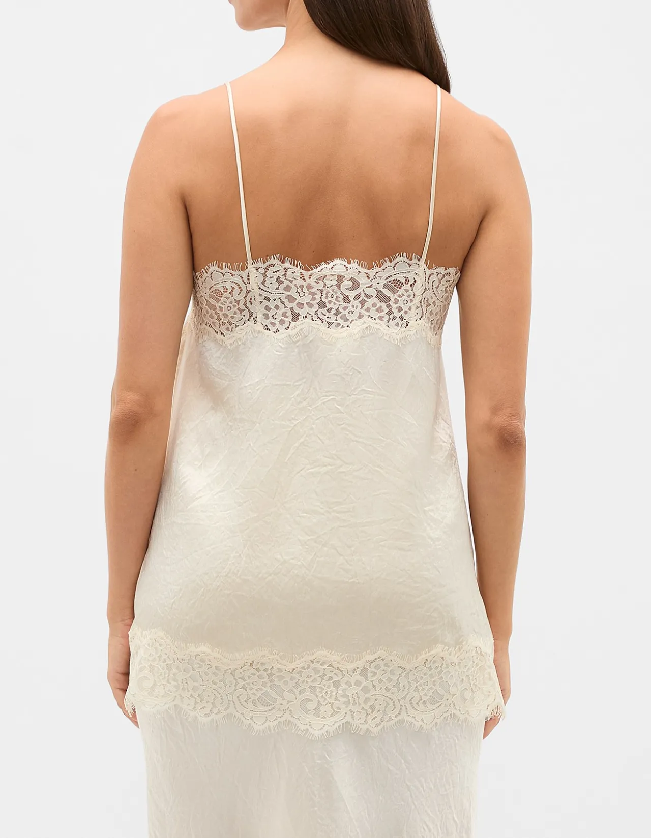 CRINKLED SATIN LACE SQUARE NECK CAMI