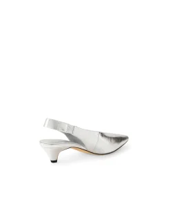 Crissi Silver Low Heel Slingback Pumps