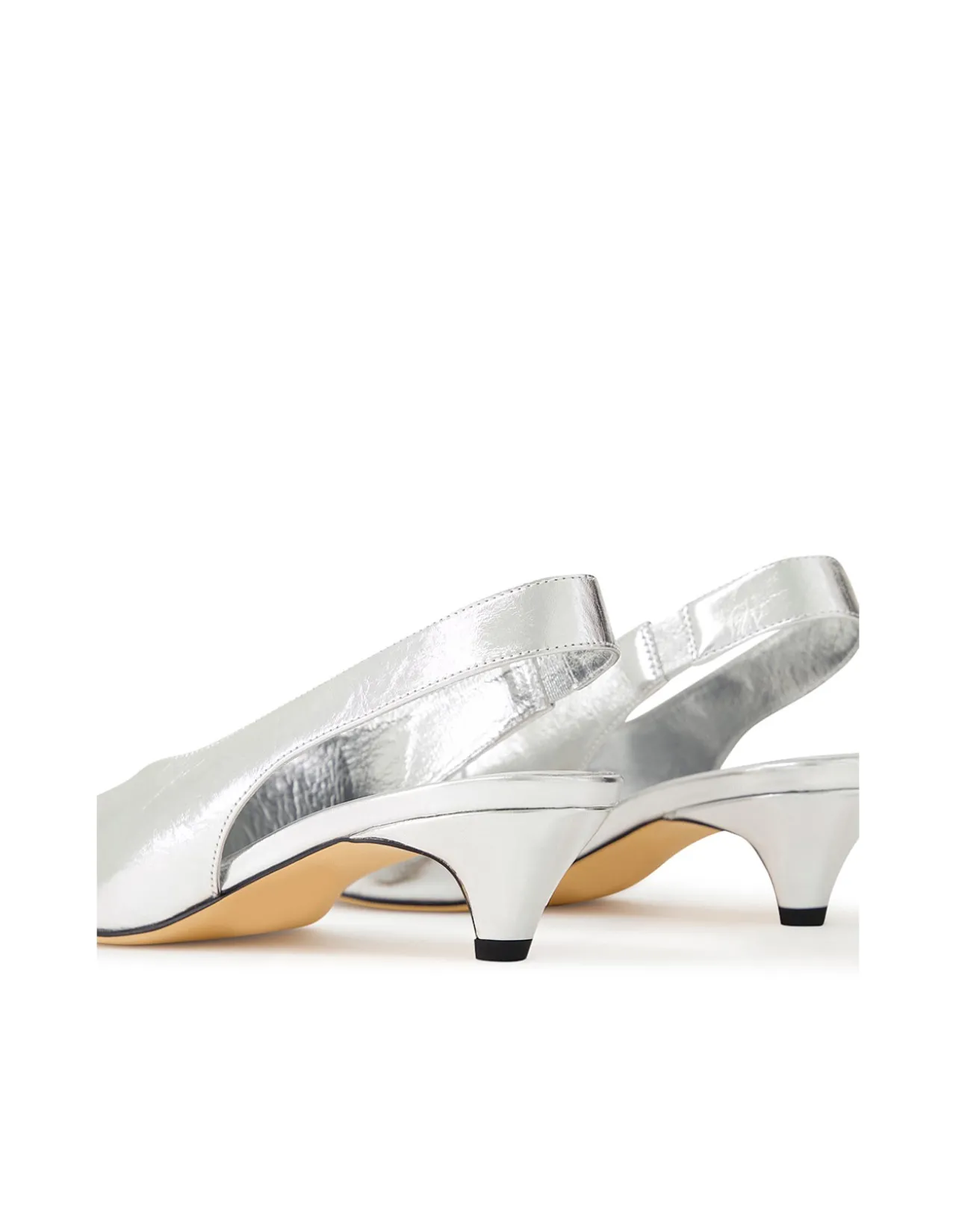 Crissi Silver Low Heel Slingback Pumps
