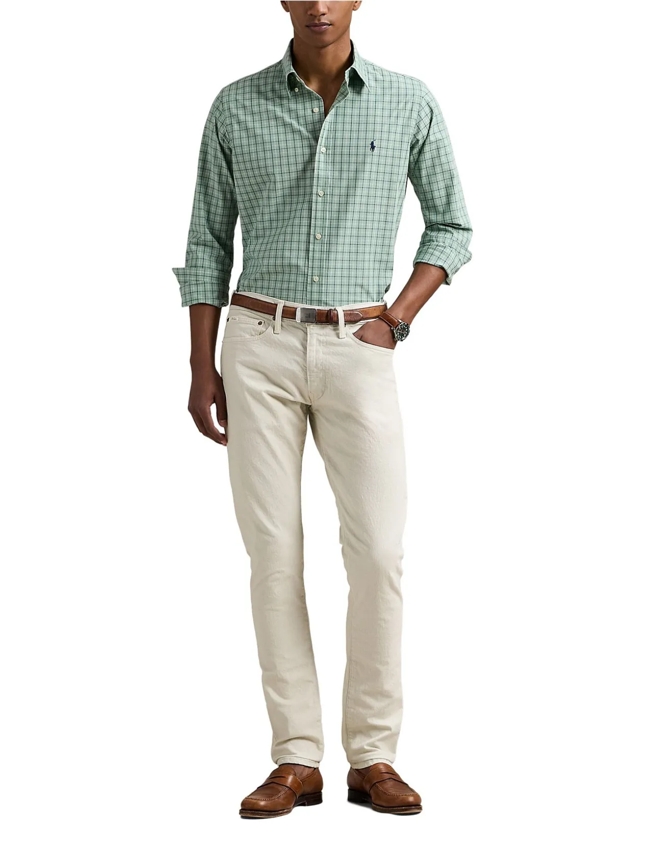 Custom Fit Checked Stretch Poplin Shirt