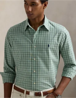 Custom Fit Checked Stretch Poplin Shirt