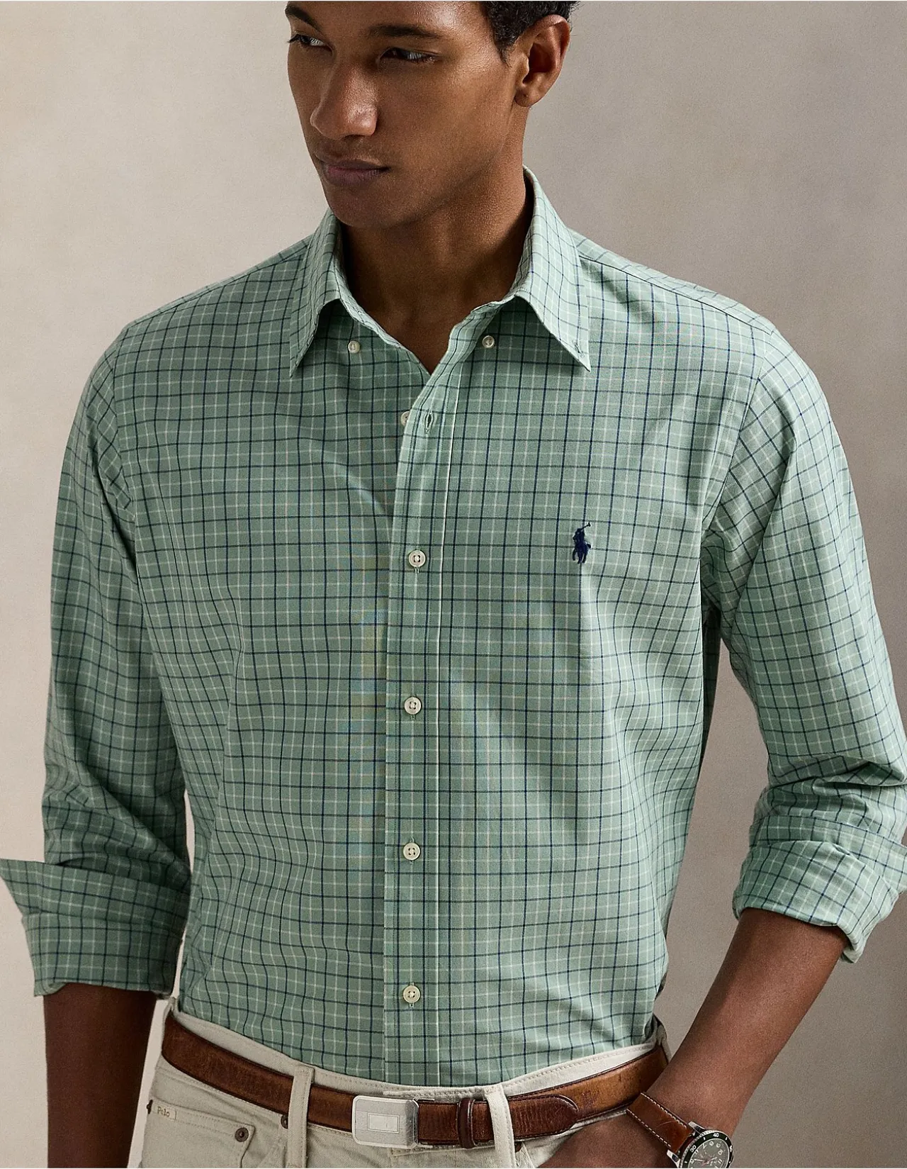 Custom Fit Checked Stretch Poplin Shirt