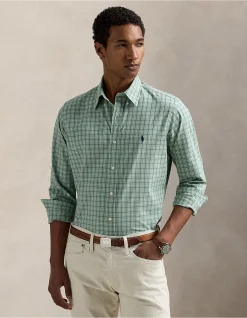Custom Fit Checked Stretch Poplin Shirt