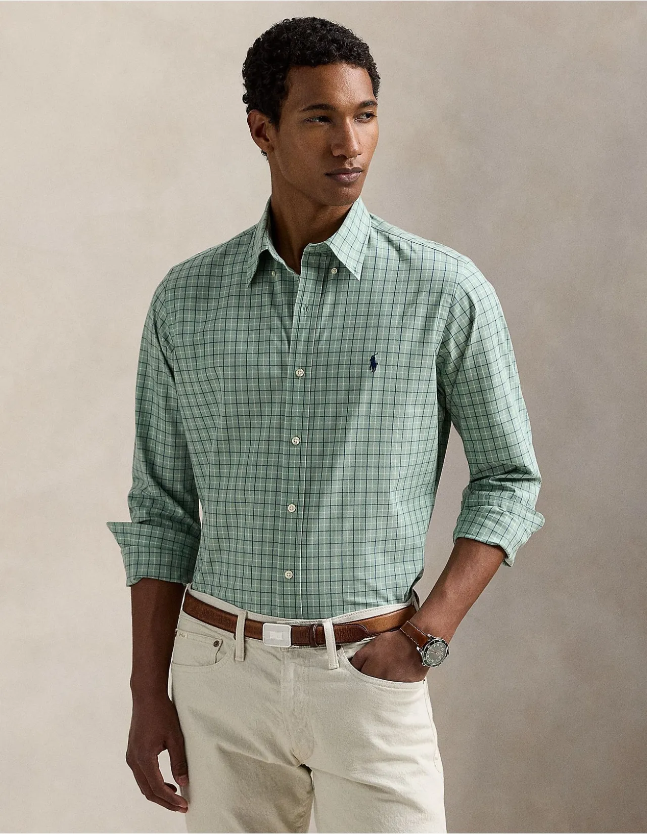 Custom Fit Checked Stretch Poplin Shirt