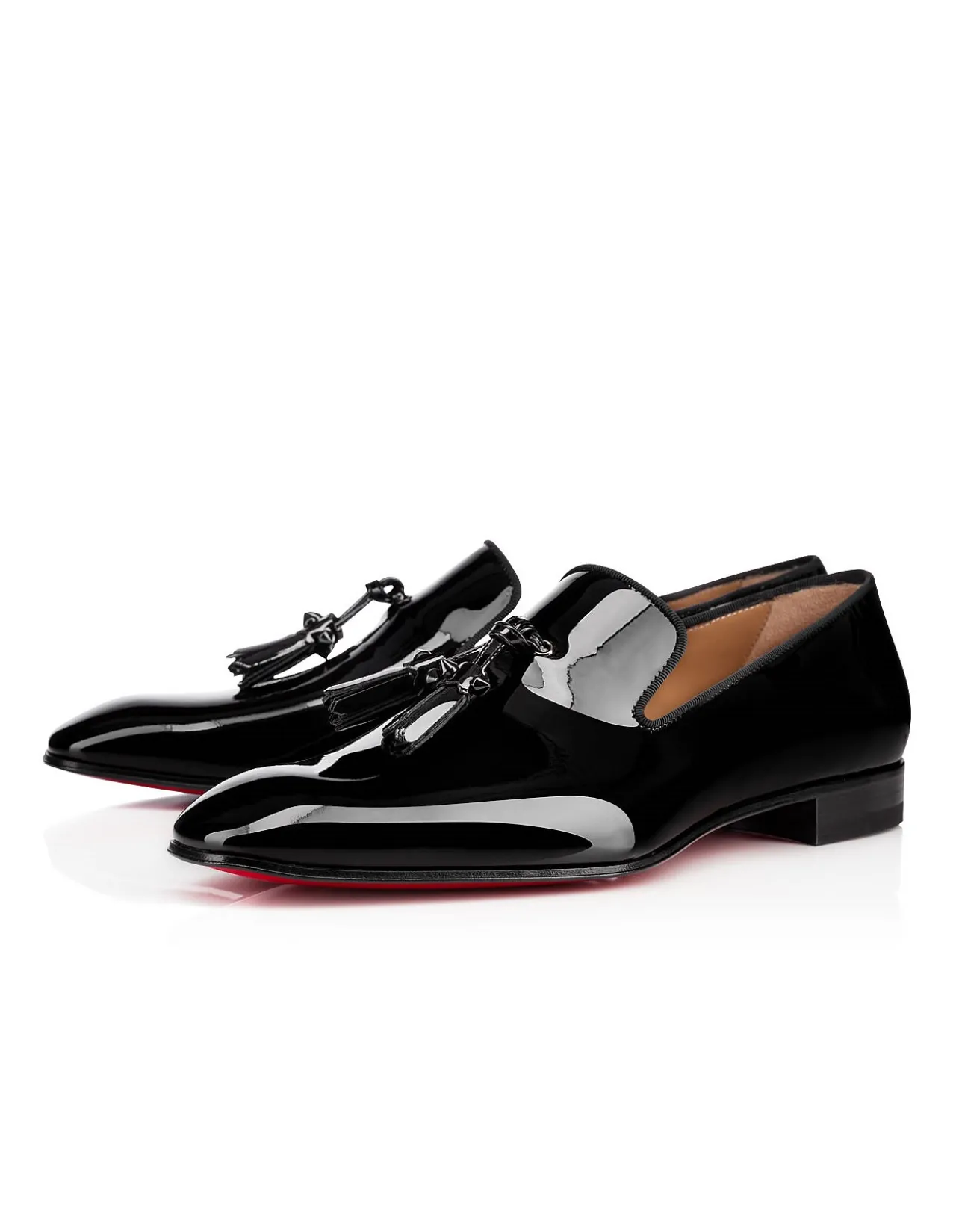 DANDELION TASSEL FLAT PATENT BLACK LOAFERS