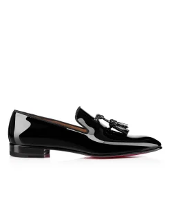DANDELION TASSEL FLAT PATENT BLACK LOAFERS