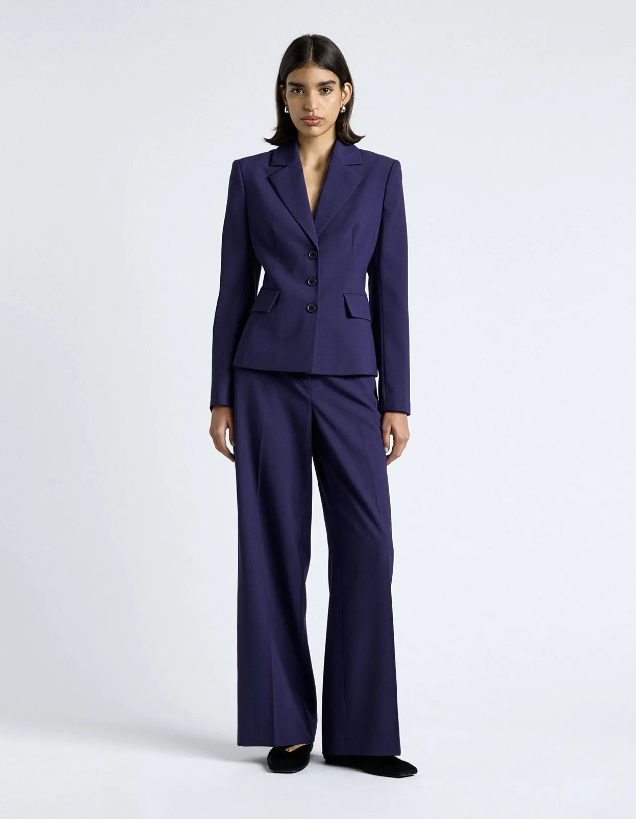 DARK COBALT EUROPEAN STRETCH SUITING HOURGLASS BLAZER