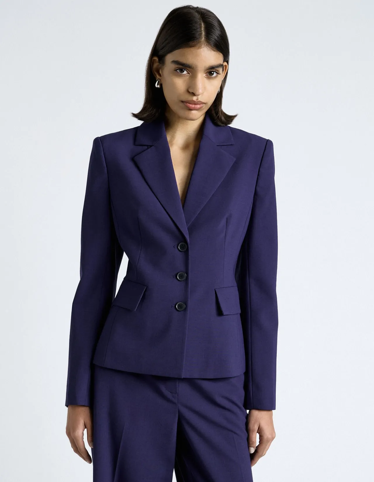 DARK COBALT EUROPEAN STRETCH SUITING HOURGLASS BLAZER