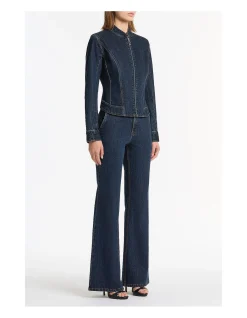 Dark Indigo Sculpting Zip Denim Jacket