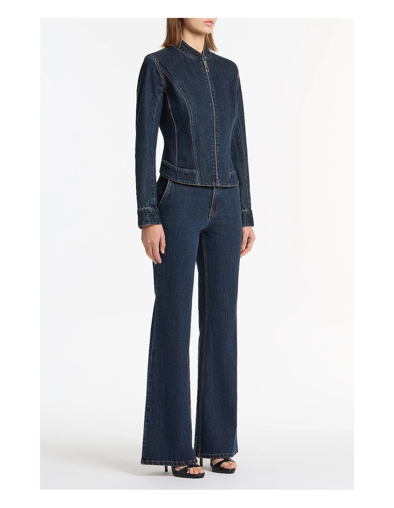 Dark Indigo Sculpting Zip Denim Jacket