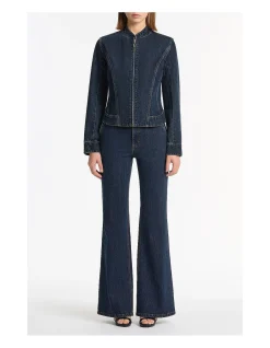 Dark Indigo Sculpting Zip Denim Jacket