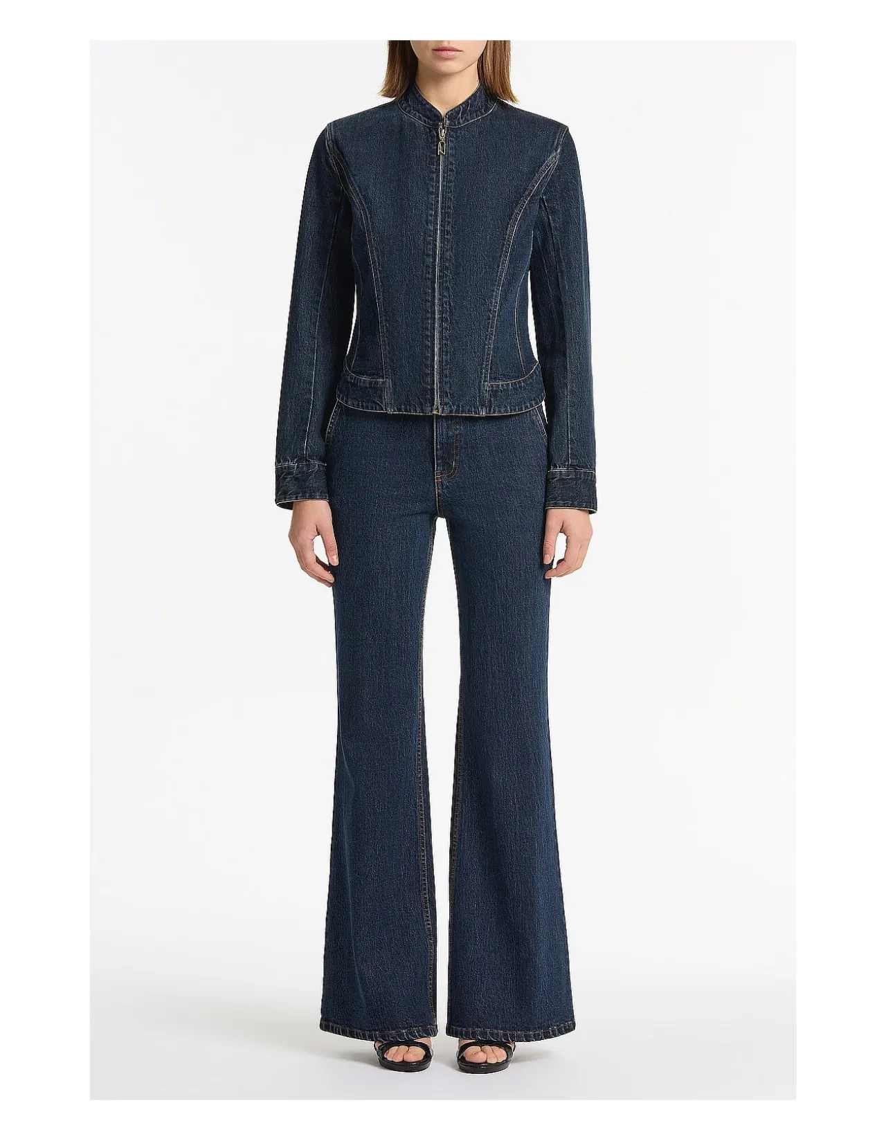 Dark Indigo Sculpting Zip Denim Jacket