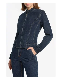 Dark Indigo Sculpting Zip Denim Jacket
