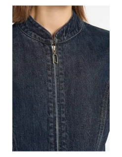 Dark Indigo Sculpting Zip Denim Jacket